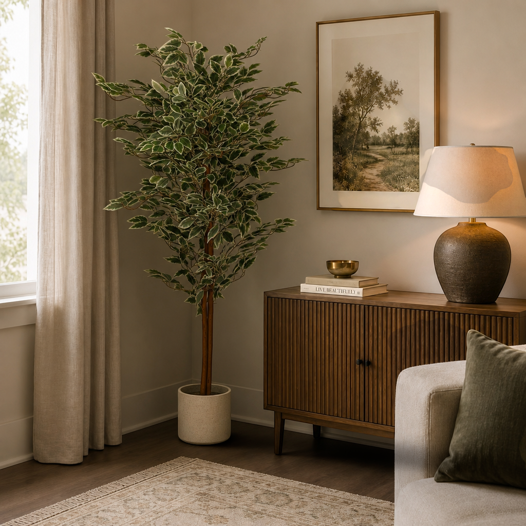 Large Faux Ficus with Variegated Leaves