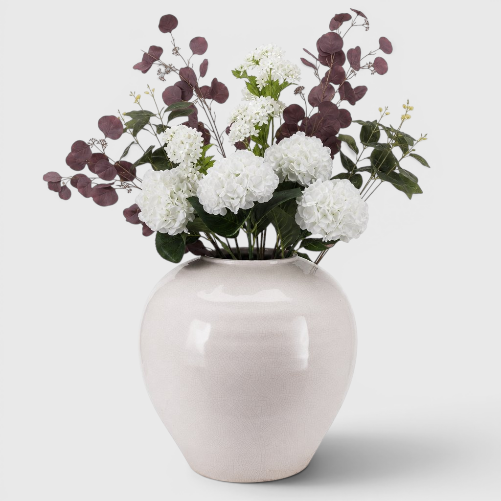 Burgundy Eucalyptus & Hydrangea Arrangement
